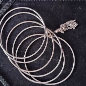 Silver Geometric Bangle Bracelet with Crystal Accent